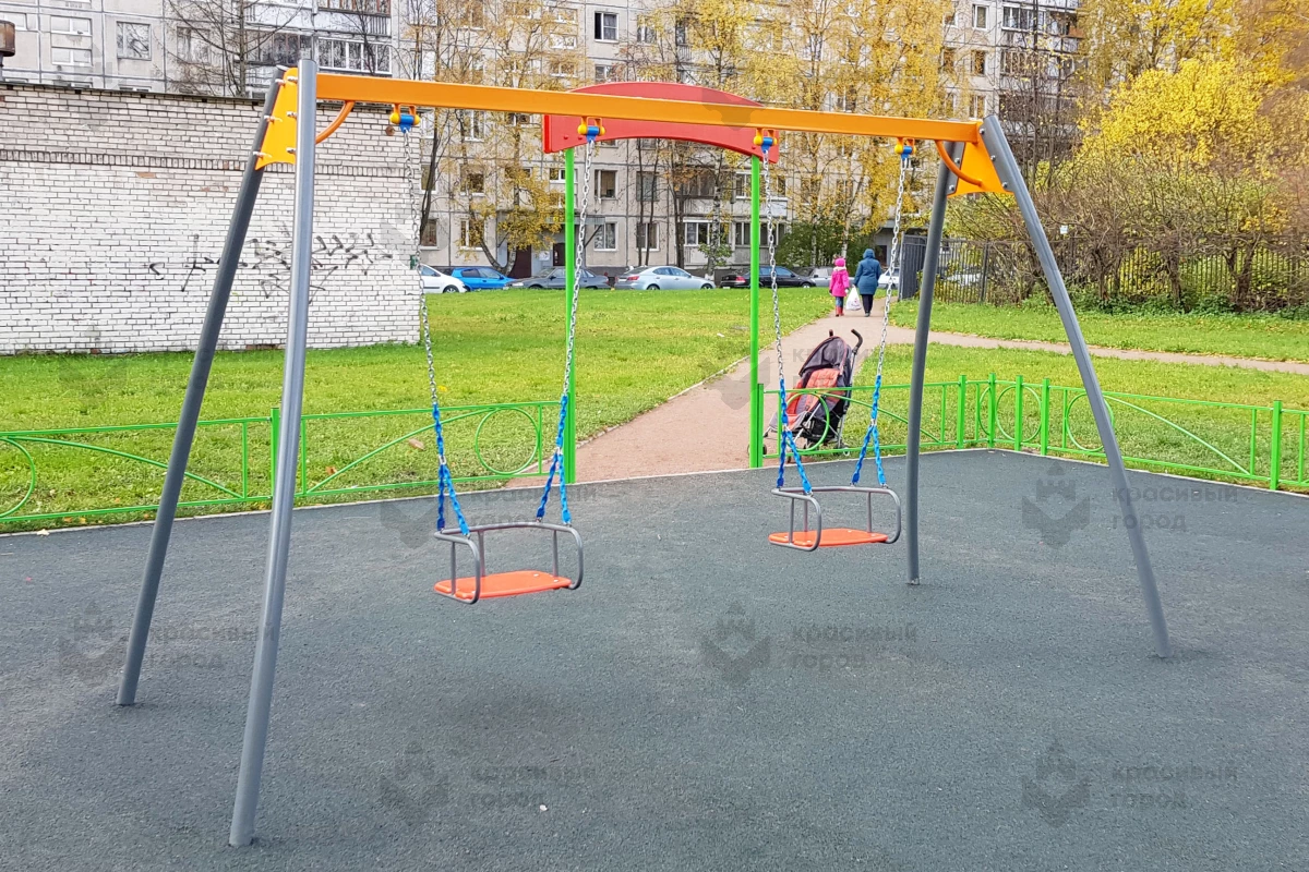 Качели металлические тип-1 с местом для 2 подвесов (серые) - фото 1