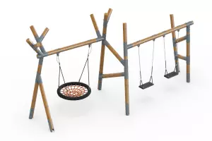 Качели на круглых столбах «Рога + 2 подвеса на выбор»