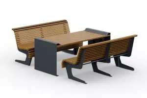 Стол с двумя скамьями со спинками на металлическом основании