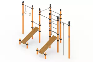 Воркаут «3 турника, канат, шведская стенка, кольца и 2 скамьи для пресса»